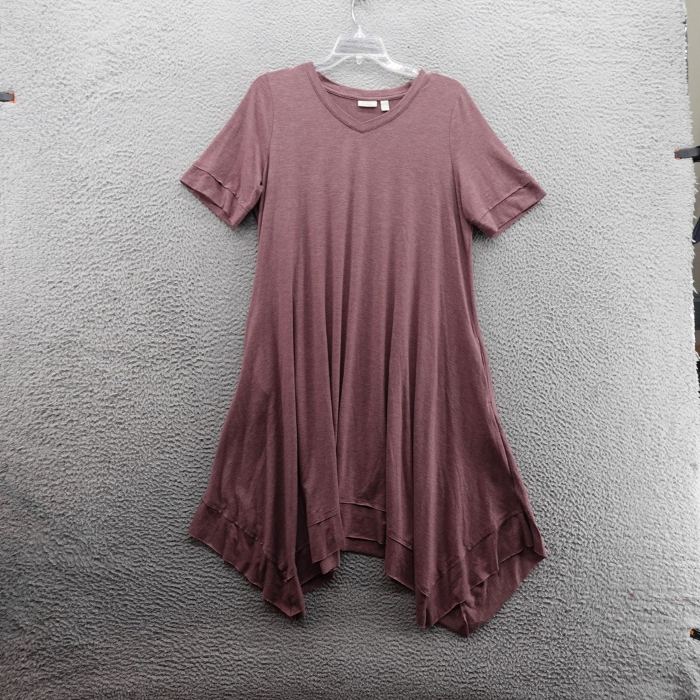 Logo Lori Goldstein Handkerchief Hem Midi Dress XL Purple Womens Knit Casual